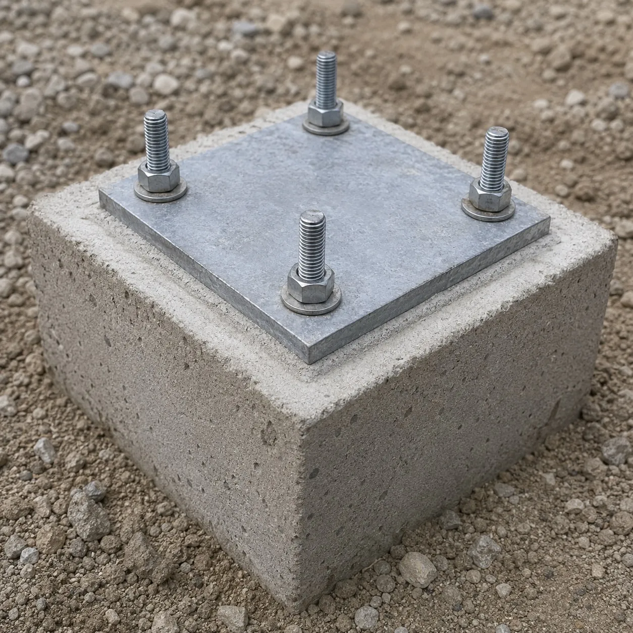 Dado de concreto con platina de anclaje y espárragos para la cimentación de la estructura
